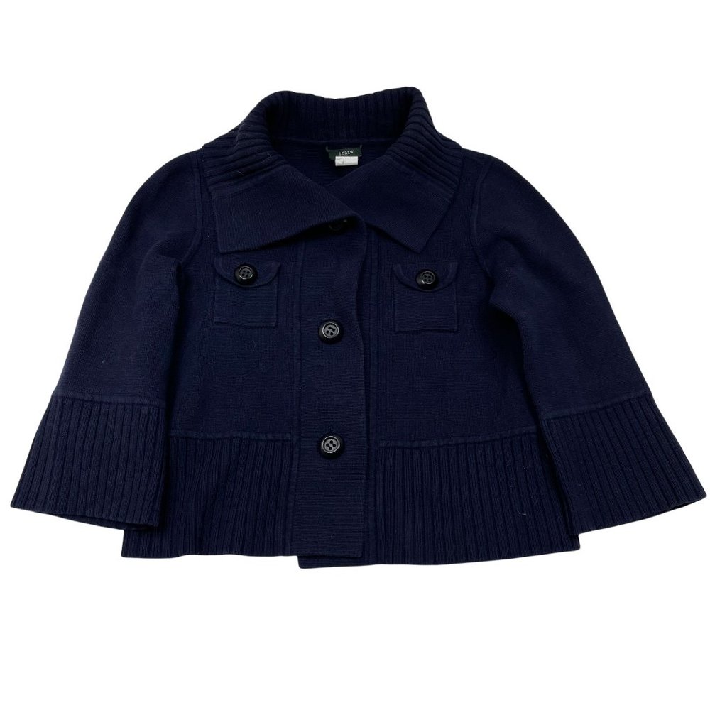 J Crew Womens Thick Structured 3/4 Sleeve Knit Camilla Jacket Size S Navy Blue